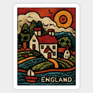 English Countryside Linocut Print | Quaint UK Cottage Souvenir Sticker